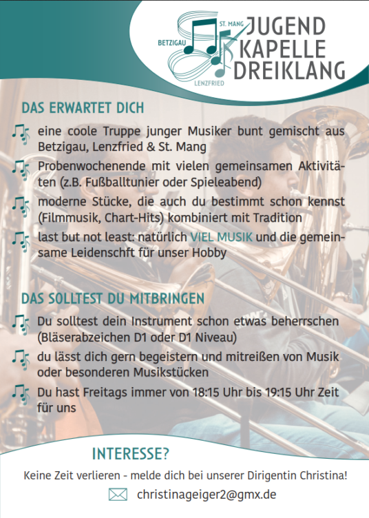 Flyer Jugendkapelle Dreiklang Werbung JUKA